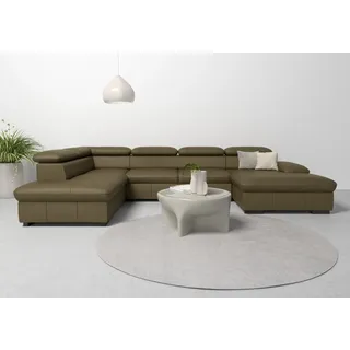 Wohnlandschaft HOME AFFAIRE "Alberto U-Form", grün (olive), B:350cm H:73cm T:228cm, Luxus-Microfaser in Lederoptik (100% Polyester);Microfaser in Antiklederoptik (100% Polyester);Luxus-Microfaser Vintageoptik (100% Polyester);Luxus-Microfaser weich (90%Polyester 10%Polyamid), Sofas, Wohnlandschaft, mit Kopfteilverstellung, wahlweise mit Bettfunktion
