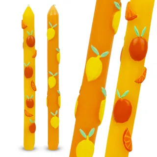 2 x handbemalte 3D-Kerzen mit Zitrus-, Zitronen- und Orangen-Motiv, ideales Geburtstags- oder Muttertagsgeschenk, geruchlos, 8 Stunden Brenndauer, umweltfreundlich, Sommer-Tischdekoration von Talking