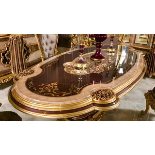 Elegantes Beiges 7-tlg. Esszimmer Set aus Holz mit Glasdetails