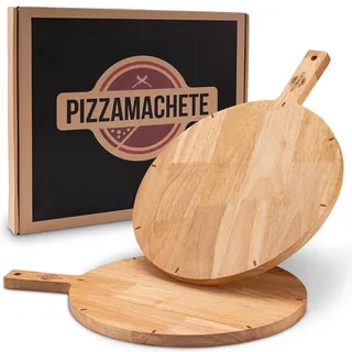 PIZZAMACHETE Pizzateller Holz, Pizzabrett aus Kautschukholz, Pizza-Zubehör zu Hause, Schneidebrett rund, Plate , Foccacia oder Brot, Holzbrett 30,5 cm, 2er Set