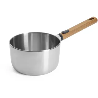 WOLL – Logic Steel Stieltopf Ø 18 cm, 10 cm hoch – Edelstahltopf Induktion, PFAS-frei – mit abnehmbarem nachhaltigem Holzstiel – für alle Herdarten & backofenfest