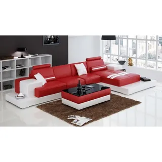 Ledersofa Couch Wohnlandschaft Ecksofa Eck Garnitur Design Modern Sofa USB LED - Weiß