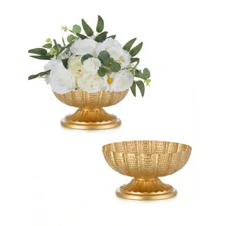 Inweder Gold Metall Blumenvase für Tischdeko: 2 Stück Vintage Klein Vase | 9,5 cm Hoch, Schalenförmiges Design, Gehämmerte Oberfläche, für Hochzeit, Party, Weihnachten, Herbst, Mittelstück Deko