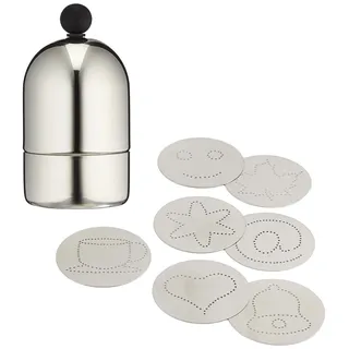 Paderno Kakaostreuer, Dekorierstreuer 7 Stück, mit 7 Schablonen, für Heiße Schokolade, Cappuccino, Edelstahl, Silver