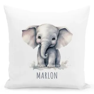 DEL MÀ Unique & Personal Elefant Kissen personalisiert mit Namen Kinderkissen Kuschelkissen Kinder Geschenk Kinderzimmer Deko Junge Mädchen Zierkissen Dekokissen 40x40 cm inkl. Füllung und Bezug