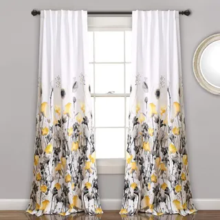 Lush Decor, Zuri Flora-Vorhänge, lichtfilternd, für Wohnzimmer, Esszimmer, Schlafzimmer, 213,4 x 132,1 cm, Gelb und Grau, 1 Paar