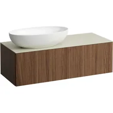 Laufen Il Bagno Alessi Schubladenelement, 1 Hahnloch, Steinplatte Calce Avorio, Ausschnitt links, 120x50x37cm, zu WT-Schale H81897 7, H431310097, Farbe: Noce Canaletto