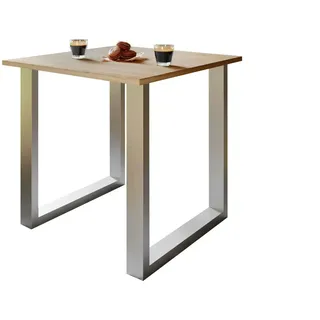 VCM my home Esstisch Xona sonoma-eiche rechteckig, U-Fuß silber, 80,0 x 50,0 x 76,0 cm