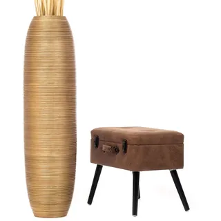 Leewadee Große Deko Bodenvase Für Dekozweige, Hohe Standvase Für Pampasgras, Design Holzvase, 105 cm, Gold