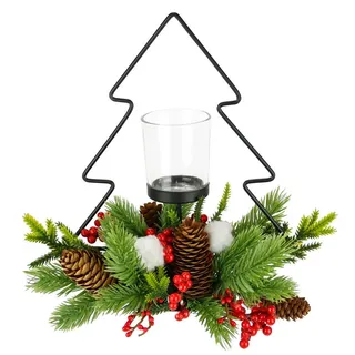 I.GE.A. Teelichthalter »Dekofigur Metall-Tannenbaum mit Glaseinsatz« Tannenzweige Zapfen Kerzenhalter Dekolicht Weihnachtsdeko Windlicht, grün