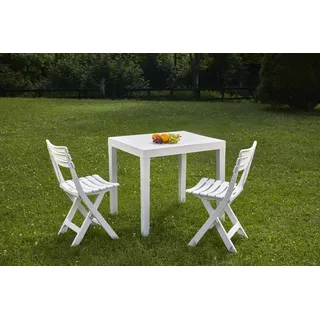 Dmora - Outdoor-Lounge-Set Ortisei, Gartenkomposition mit 1 rechteckigen Tisch und 2 Klappstühlen, Indoor- und Outdoor-Lounge von Pic Nic, 100 % Made in Italy, Weiß