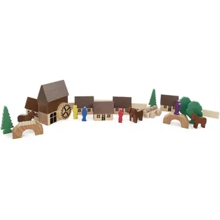 Holzspielzeug Dorf mit Mühle bunt Höhe ca. 7cm NEU - Bunt