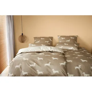 ELEGANTE Bettwäsche Dogs Farbe Natur-Beige Größe 135x200+80x80