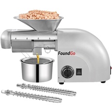 FoundGo 1800 W Elektrische Ölpresse, 0 – 300 °C für kalte Ölpressen, Maschine für Nüsse, Erdnüsse, Sesam, Mandel, 6 – 9 kg/Stunde (Silber)