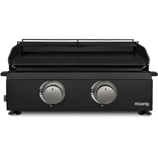 H.Koenig Plancha PLX1022 Gasgrill mit 2 U-Brenner aus Edelstahl, emailliertes Gusseisen, Stromversorgung für Propan oder Butan, gleichmäßige Wärmeverteilung, Temperatur einstellbar bis 350 °C
