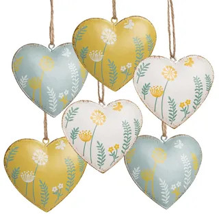 Logbuch-Verlag 6 Herzen mit Schnur Ostern zum Aufhängen blau weiß gelb Anhänger Osteranhänger Frühling Muttertag Deko 7 cm