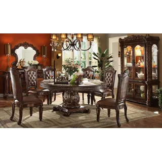 Esstisch Garnitur Tisch + 8x Stühle Stuhl Esszimmer Garnitur Rund Runder Tisch - Braun