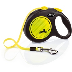 flexi Neon-Hundeleine mit reflektierendem Band, ergonomisch, langlebig und verhedderungsfrei, für Hunde, 4,8 m, Größe L, Neonfarben/Schwarz