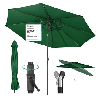 Sekey 350cm Sonnenschirm mit Kurbel und Auto Kippen,Marktschirm für Terrasse,Balkon & Garten,Windfest Stabil UPF 50+,Grün,Rund
