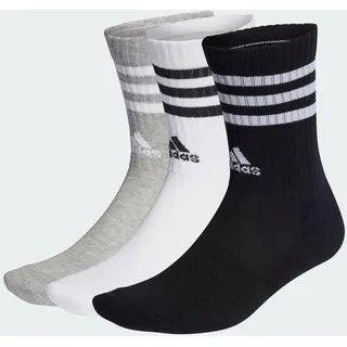 adidas 3-Streifen Cushioned Crew Socken 3 Paar Medium Grey Heather / White / Black / White 28-30