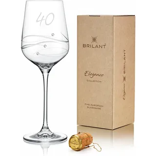 Brilant Spiral Weinglas 40 Geburtstag Frauen & Männer - Modernes Weinglas mit Gravur, Spiralgravur und Premium-Kristallen, Elegantes Geschenke für Frauen & Männer - 1 Stück, 450 ml (40 Jahre)