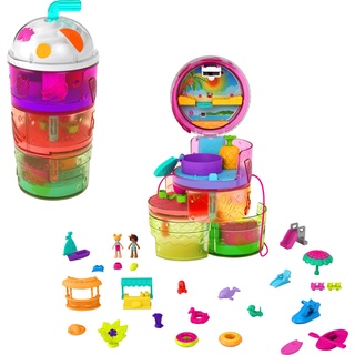 POLLY POCKET HFP99 - Ausklappspaß-Schatulle Fruchtsmoothie, Spielset in Form eines tropischen Fruchtsmoothies, Wasserpark-Thema, drei Etagen, Spielzeug ab 4 Jahren