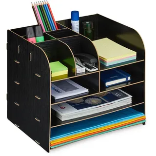 Relaxdays Schreibtisch Organizer , schwarz , Holzwerkstoff , 32.5x27.5x25 cm, , Büromöbel, Schreibtische