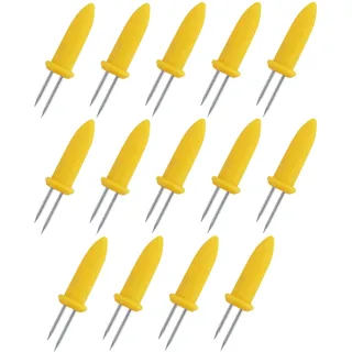 14 Stück Maiskolbenhalter, wiederverwendbare Doppelzinken-Maiskolbenhalter aus Edelstahl, Lebensmittel-Obstgabeln, für Grill, Familie, Kochen, Picknick, Mais, Snacks, Hot Dogs (gelb)