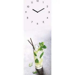 Wanduhr Glas 20x60cm Cocktail Limette Glasuhr Uhr Glasbild Küche Bar Deko