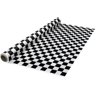 Party Essentials Heavy Duty Printed Plastic Banquet Table Roll Available in 27 Colors, 40" x 150', Black and White Checks