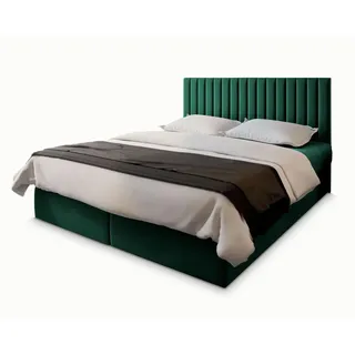 masseno Boxspringbett Bresel 180x200 cm mit Matratze und Topper, Polsterbett mit Bettkästen Grün KRONOS 19 - Grün