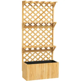 Oxeza Hochbeet 76/33/177 cm Naturholz mit Regale und Rankgitter , Naturfarben , Metall , Mode , Rechteckig , 33x177x76 cm , Gartenzubehör, Hochbeete