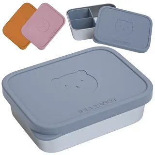 Bearfoot Edelstahl Kinder Brotdose mit Silikondeckel | BPA-freie Lunchbox | Auslaufsichere Bento Box Kinder | Brotzeitbox für Kindergarten, Schule & Kita | Spülmaschinenfest & robust (Blau, 700ml)