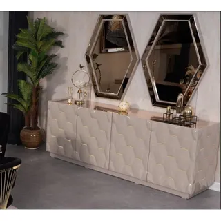 Sideboard Spiegel Anrichte Schrank 3tlg. Konsolentisch Edle Design Konsole Holz - Beige
