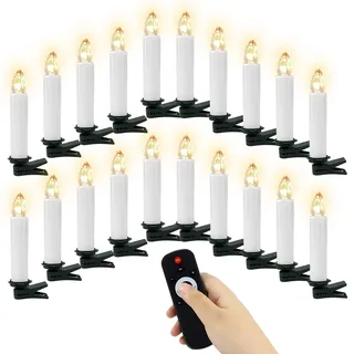 LED Weihnachtsbaumkerzen, Weiß, 20er Set, Christbaumkerzen kabellos (nicht mit Batterien), mit timer und Fernbedienung Dimmbar weihnachtsdeko - Weiß