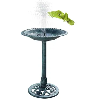 LEADZM Vogeltränke Stehend - Vogeltränke aus Wetterfestem Kunstharz, Vogelbad mit solarbetriebenem Springbrunnen, für Draußen Garten und Terrasse, 51 x 51 x 71 cm, Dunkelgrün