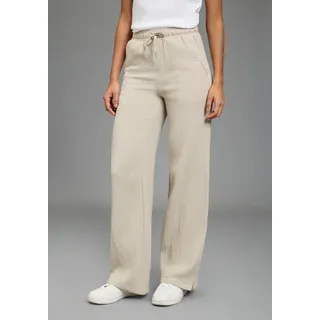 Palazzohose KANGAROOS, Damen, Gr. 38, N-Gr, steingrau, Web, Obermaterial: 100% Baumwolle, bequem lang, Hosen Palazzohose, weite Musselinhose, Bindeband am Bund, mit Schlitzen am Beinabschluss
