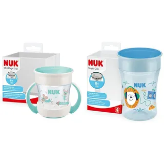 NUK Mini Magic Cup Trinklernbecher | auslaufsicherer 360°-Trinkrand | ab 6 Monaten 160 ml | blaue Maus & Magic Cup Trinklernbecher | 8+ Monate | 230 ml | blauer Löwe