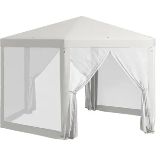 Outsunny Pavillon ca. 4 x 4 m Gartenpavillon mit Moskitonetz Partyzelt Gartenzelt Festzelt Zelt 6-eckig Polyester Metall Creme - Weiß