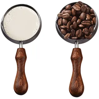 2 Stück Messbecher Edelstahl Set, Tasse Messbecher mit Walnuss Holzgriff für Messen Flüssigkeiten und Feststoffe, Holzgriff Messlöffel Messwerkzeug von Küchen Dosierlöffel für Backmessen(60ml/100ml)