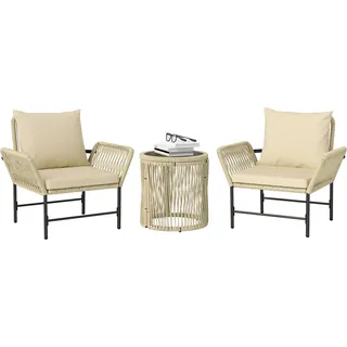 Outsunny Polyrattan Gartenmöbel Set, Outdoor Lounge Balkonmöbel für 2 Personen - Grün