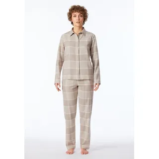 SCHIESSER Damen Schlafanzug Set lang mit Knopfleiste weiche Baumwolle-Selected Premium Warming Pyjamaset, beige_181991, 44