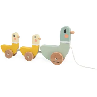 Janod - Sweet Cocoon 3 Nachziehenten - Kleinkindspielzeug - Fördert die Motorik - FSC Holz-Spielzeug und Wasserfarbe - Ab 12 Monaten, J04051