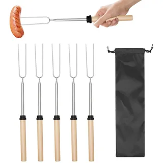 Grillspieße Grillgabel, BBQ Gabeln, Grillgabel Ausziehbar, Röstgabeln, Grill Spieße Gabeln, Teleskop Lagerfeuer Besteck, für Corn, Hot Dogs, Kebab, Gefaltet Länge 30.5CM, Ungefaltete Länge 80.5CM