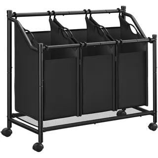 SONGMICS Wäschekorb mit Rollen, Wäschesammler mit 3 abnehmbaren Wäschesäcken, Wäschewagen, für Waschküche Schlafzimmer Badezimmer, 3 x 35 L, tintenschwarz RLS102B01