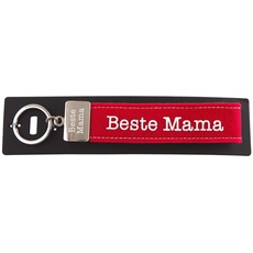 Depesche 4298-003 Schlaufen Schlüsselanhänger aus Filz, mit graviertem Metallabschluss und kultigem Aufdruck, Beste Mama, rot, ca. 17 x 3 x 1 cm