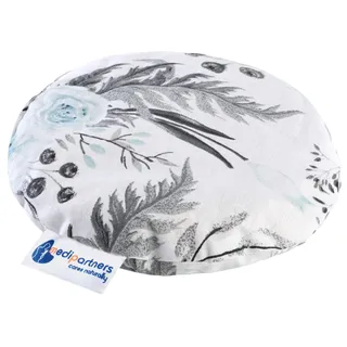 Medi Partners Kirschkernkissen Mikrowelle für Babys 180g rund 15cm Körnerkissen Wärmekissen 100% Baumwolle Öko Natur - Kirschkernkissen Wärme + Kältetherapie Massagetherapie (Graue Blumen)