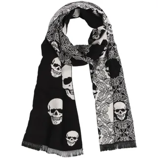 Landisun Herren-Schal, warm, lang, weich, elegant, klassische Quasten, Schal, Totenkopf (Schwarz Weiß), M