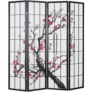 Homestyle4u Paravent Raumteiler, 3 4 5 oder 6 teilig, Holz Schwarz, Reispapier Weiß, Kirschmust