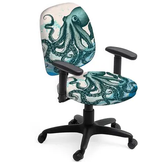 Hobbspring Stuhlhussen Aus Polyester Für Bürostühle 2 Stück Stuhlhussen Mit Oktopus Aufdruck Meerestiere Dehnbare Stuhlhussen Staubdichter Stuhlschutz Schonbezug Für Universellen Schreibtischstuhl